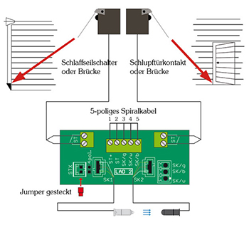 Anschlussbeispiel für 5-adrige Spiralkabel Anschlussbeispiel für 5-adrige Spiralkabel